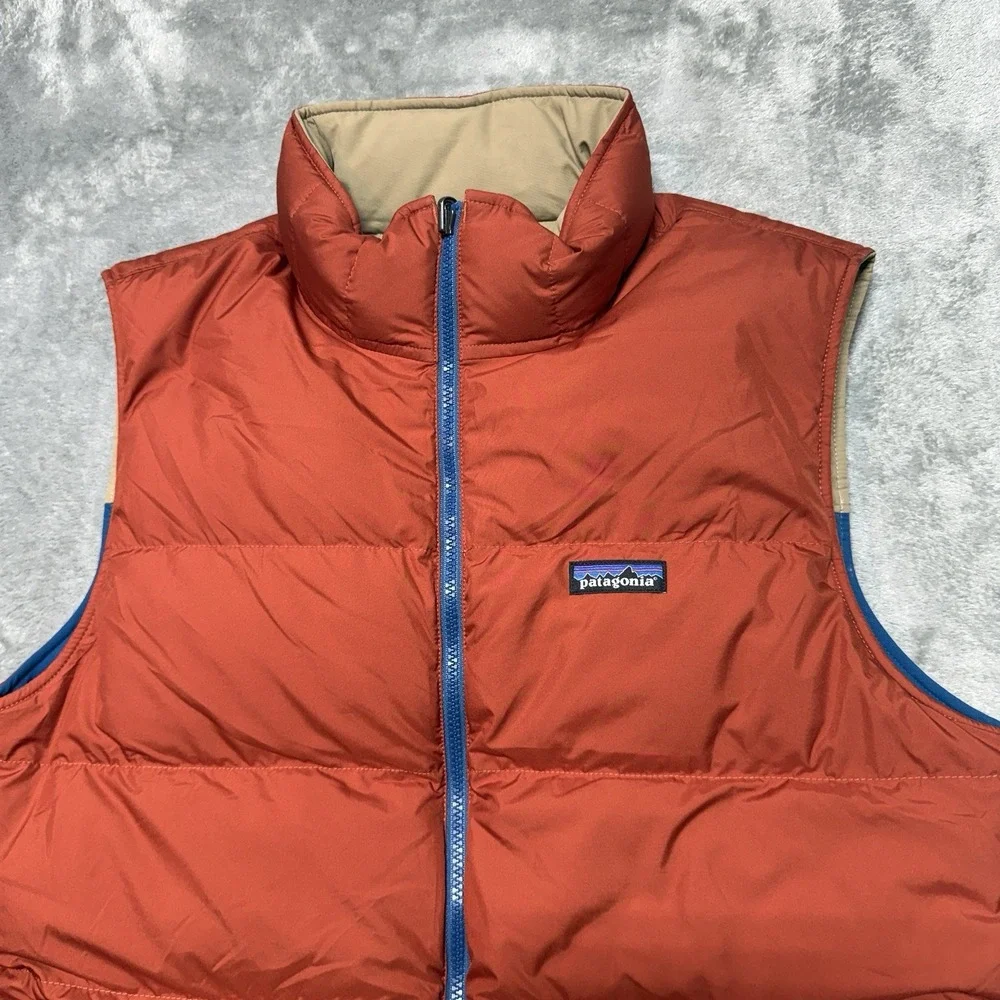 Patagonia Bivy Reversible Puffer Down Vest Jacket Mens Sz‎ Large Blue Orange